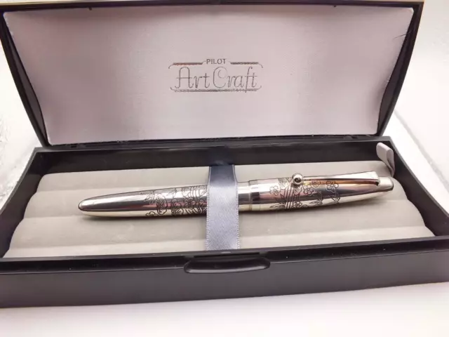 Pilot ‘Art Craft’ Solid Silver Fountain Pen, Blossom, Unused & Boxed.