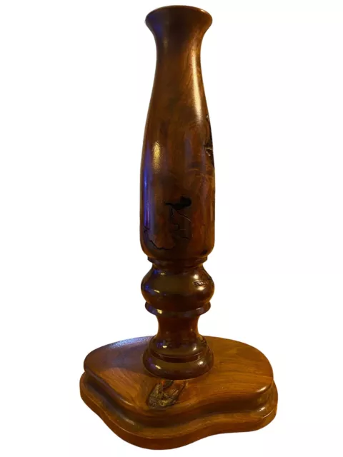 Vintage Tall Burl Walnut Turned Wood Candle Stick Holder Great Markings