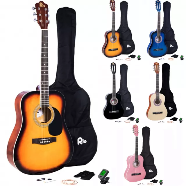 Rio 41'' 39'' 36'' Beginner Adult Student Acoustic Guitar Pack Starter Package