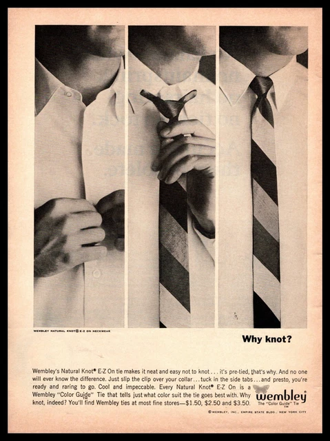 1964 Wembley Natural Knot E-Z On Necktie "The Color Guide" Tie Vintage Print Ad