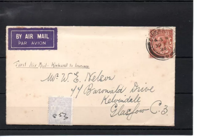 GB - GEORGE V - (853) - Envelope - KIRKWALL TO KELVINDALE - 1934