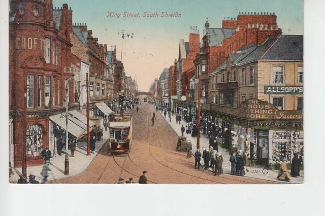 View of early tram on King Street, South Shields, Durham.