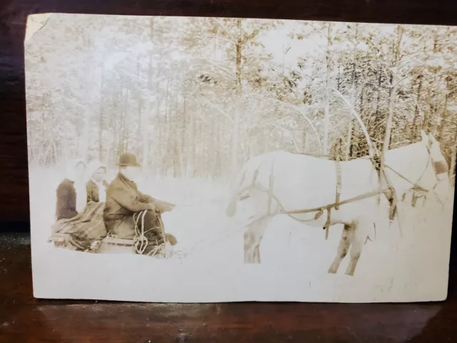 RPPC Family Horse Drawn Sleigh Sled Winter Christmas Photo Postcard Appalachia