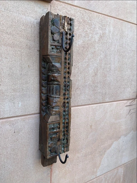 1820 Antique Wooden Floral Carved Wall Hanging Fixing Hanger Double Hook Panel