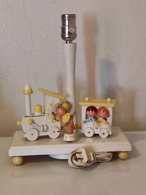 Vintage Musical Wood Train Carnival Lamp Night Light Train Animals
