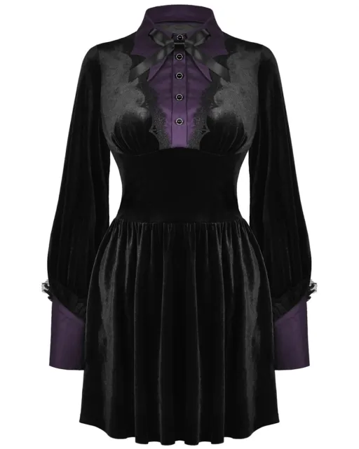 Dark In Love Gothic Velvet Batwing Collar Dress - Black & Purple