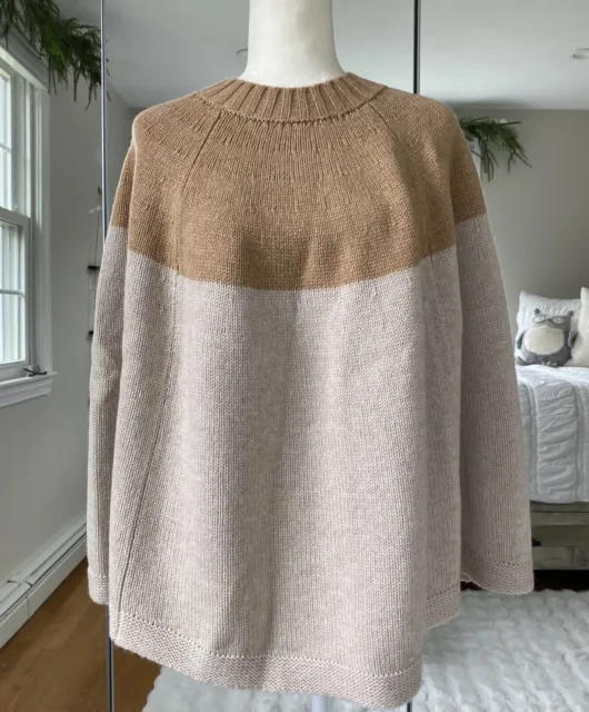 BODEN CHELSEA KNITTED Poncho Cape Wool Alpaca Tan Ivory Large $40.00 ...