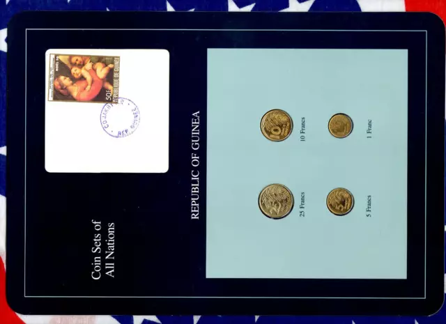 Coin Sets of All Nations Guinea UNC 1,5,10 Francs 1985 25 Francs 1987