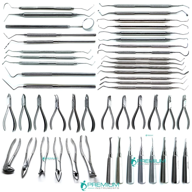 DENTAL FORCEPS PLIERS Elevators Curettes Probes Excavators Filling Set