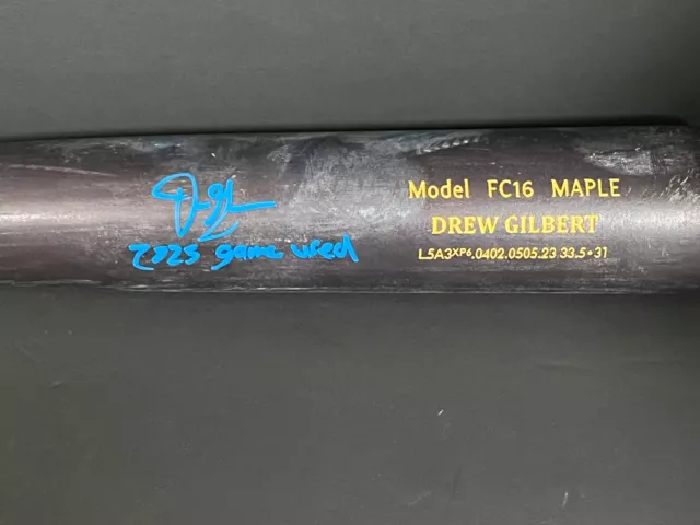 Drew Gilbert Mets Auto Signed 2023 Game Used Cracked Bat Beckett Hologram