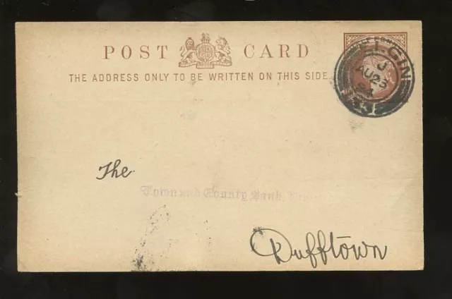 SCOTLAND STATIONERY 1894 1/2d CARD...TOWN + COUNTY BANK...ELGIN to DUFFTOWN