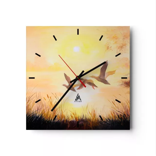 Horloge murale en verre 30x30cm Silencieuse oiseau nature eau Wall Clock