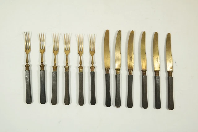Antikes Besteck Set Messer & Gabel Eben Holz Griff - Stahl Bronze ALTO /S2