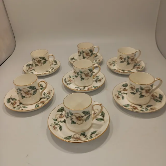 Crown Staffordshire 'Christmas Rose' Demitasse Coffee Cup & Saucer X 7