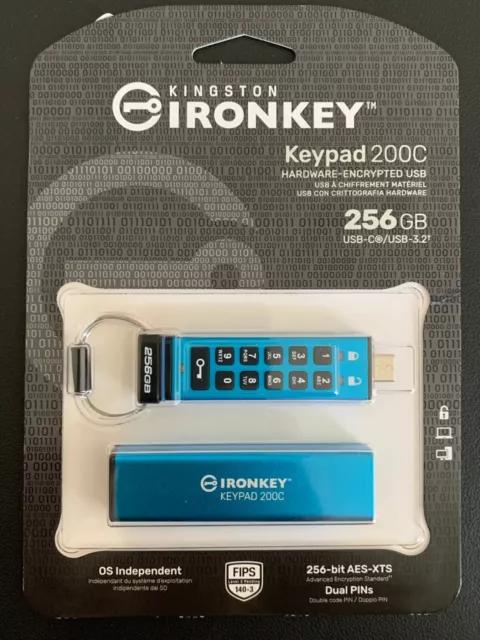 Kingston IronKey Keypad 200C Drive flash Type-C USB, 256GB, Certificazione FIPS