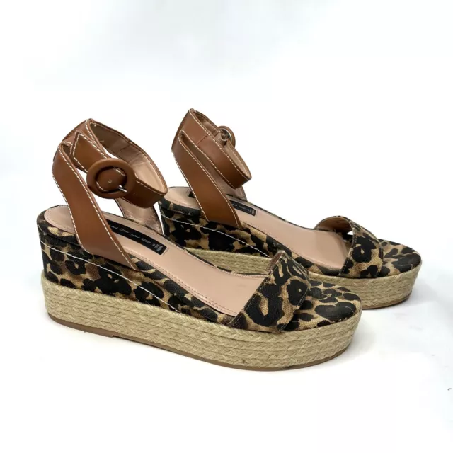 Steven by Steve Madden Kippie Espadrille Wedge Block Heel Sandals Leopard Size 8