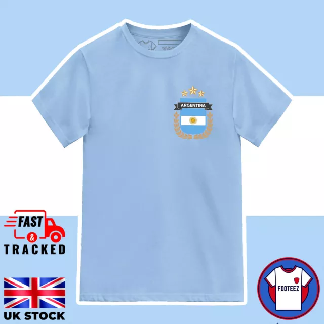 Kids Argentina Football Shirt Cotton Shield Tshirt World Cup T-Shirt tee top