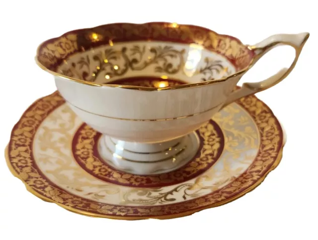 Rare Vtg Royal Staffordshire England Red  Gold Heavy Gilt Footed Teacup & Saucer 3