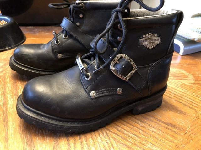 Harley Davidson Black Leather Steel Toe Boots Size 7