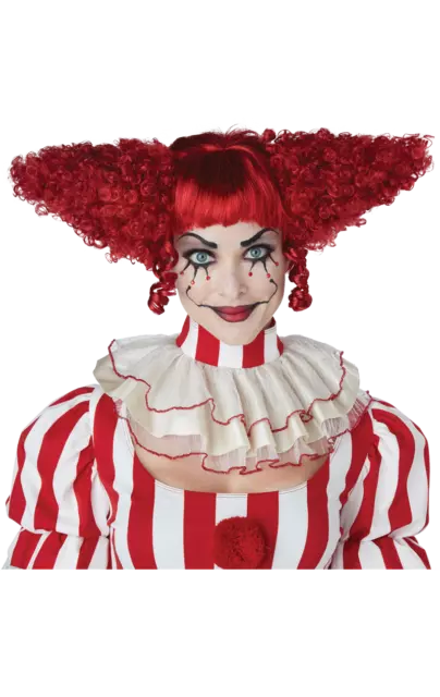 Damen Rot Gruselig Clown Perucke Harlekin Narr Zirkus Halloween