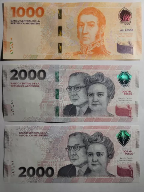 2023 ARGENTINA - SAN MARTÍN (2 Nuevos) 2000 y 1000 PESOS P-368 367 Nuevo % de Seguridad