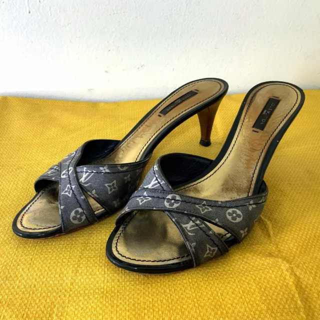 LOUIS VUITTON Monogram Sandals #36.5 US 6.5 Perforated Heels Mules Orange  RankAB