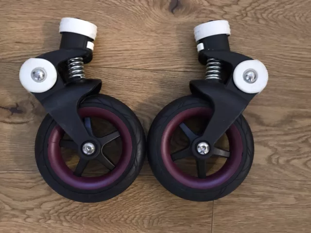 Bugaboo Bee 5 Pair Of Complete Front  Wheels Maroon Caps