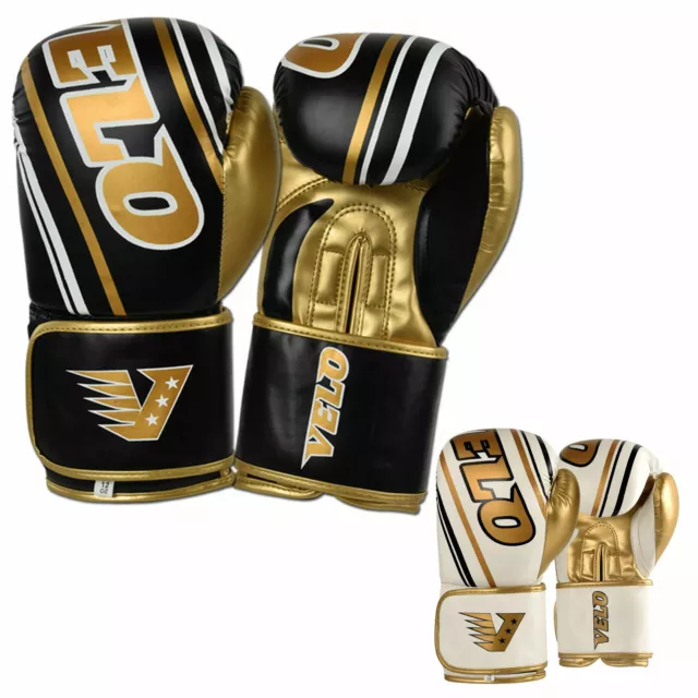 Velo Professional Gold DX Leather Boxing Gloves For Training Gym Muay Thai MMA