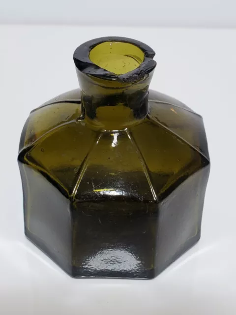 Antique glass octahedral inkwell 1800's