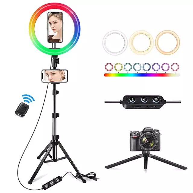 13" LED RGB Selfie Ring Light W/ Mini & Extendable Tripod Stand & Phone Holder 1