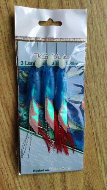 5 x Packs Large Blue Colour Hokkai hokki Rigs Fishing Lures Cod Bass 6/0 Hook
