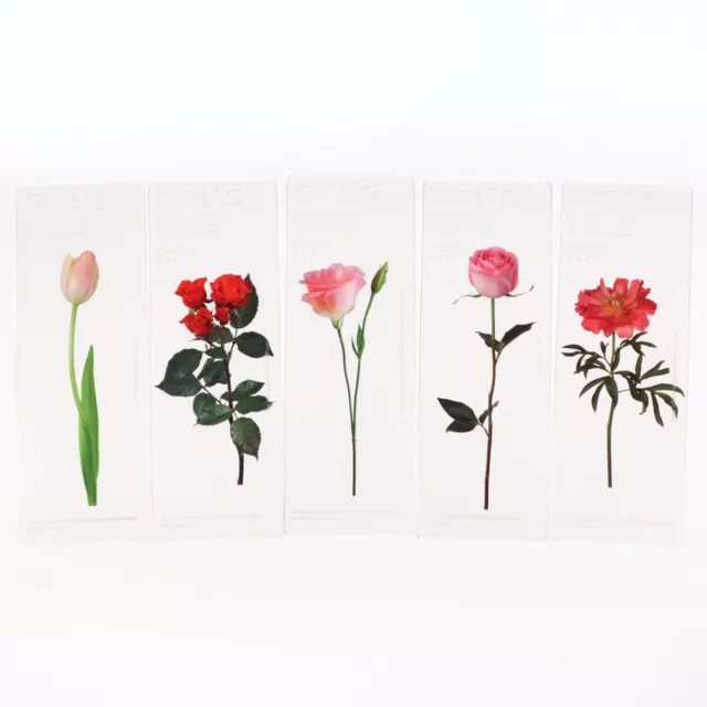 Pink Flowers Transparent Bookmarks Floral Rose Tulip Plastic - Set of 5
