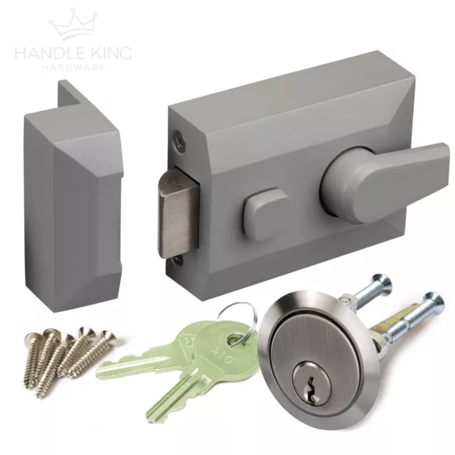 Night Latch Front Door Lock with Standard 60mm Backset - Modern Grey Finish