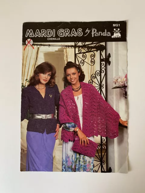 Mardi Gras by Panda Vintage Knitting Pattern Book MG1 Chenille Shawl Cardigan