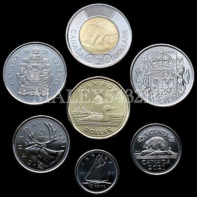 🇨🇦​Canada 2021 Complete Classic Coin Set 5 Cents To 2 Dollars Unc (7 Coins) Dd