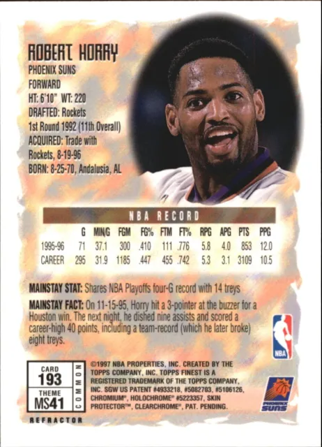 1996-97 MEILLEURES CARTES de basketball réfracteurs Phoenix Suns #193 ...
