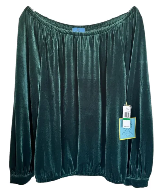 Cece Women's Off The Shoulder Velour Blouse Top Long Sleeve Size L Green