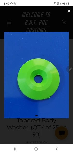 RACING BODY BOLT WASHER 1-1/4" OD Florescent Green SET OF 25, 100% made in USA