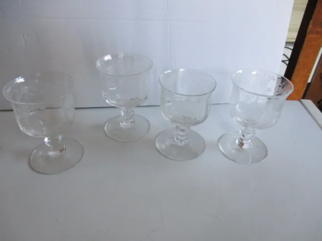Vintage Set of 4 Heisey Crystal Orchid 3.5 " Stemware  Sherbets Elegant Glass