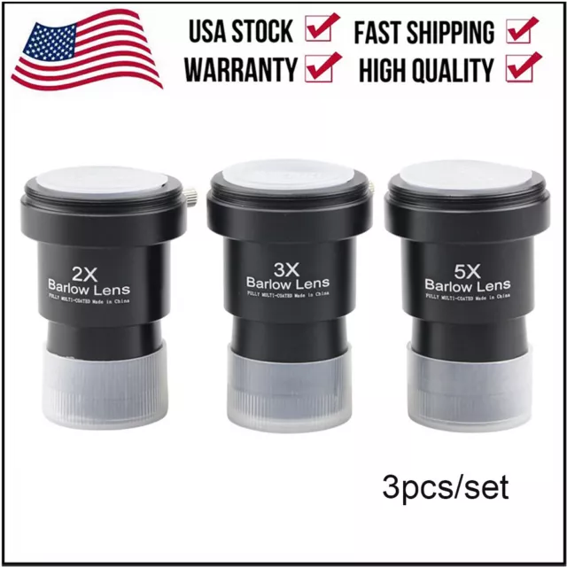 2X 3X 5X Eyepiece Lens 3Pcs/Set 1.25 inch Astronomical Telescope Barlow Lens 3pc