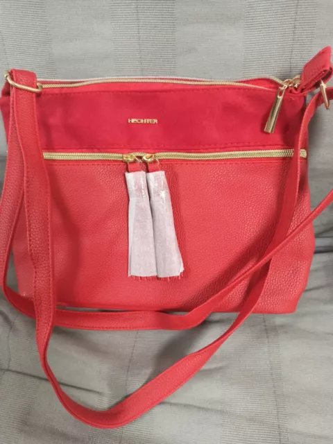 Sac à Main Façon Cuir Gratiné Daim Rouge Bandoulière Chic Femme  Neuf