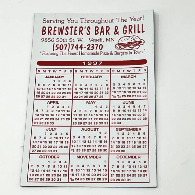 1997 Brewster's Bar & Grill Veseli MN Advertising Promotional Calendar Magnet