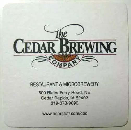CEDAR BREWING Beer COASTER, Mat, Cedar Rapids, IOWA, in about 1997, CLOSED 2007
