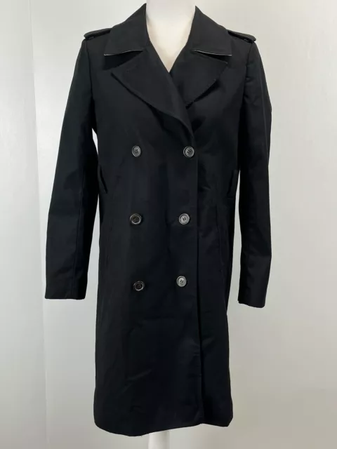 J. Crew Double Breasted Trench Coat Sz 6 Petite GUC *no Belt* Black Women’s