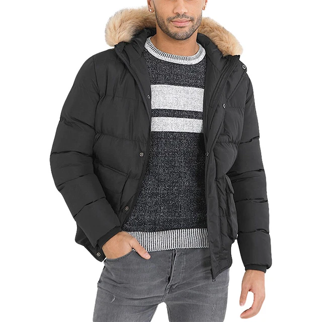 Brave Soul da Uomo Imbottito Giacche Pelliccia con Cappuccio Zip Caldo Piumino