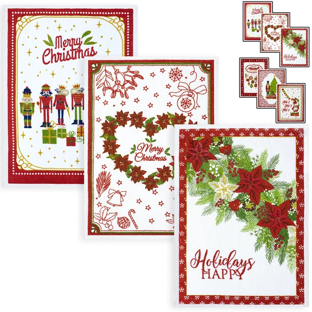 Set 3 Strofinacci Natale Preziosa Home - Tema Rudolph Con Pizzo E Ricami