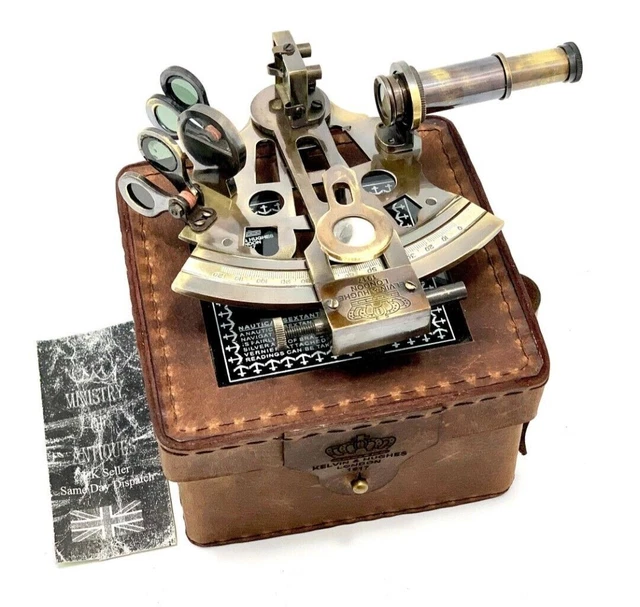Nautischer Messing-Sextant, funktionierende Marine-Vintage-Lederbox,...