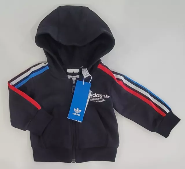 Baby Boy Black 3 Months Adidas Tricolor Zip Up Hoodie Sweater NWT