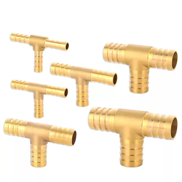 Brass T Piece 3 way Hose Joiner Barbed Connector Air Fuel Water Pipe Gas Tubing