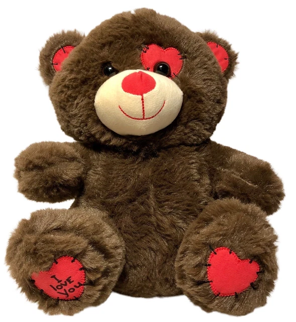 WALMART CHOCOLATE BROWN I Love You Patches Teddy Bear Stuffed Animal
